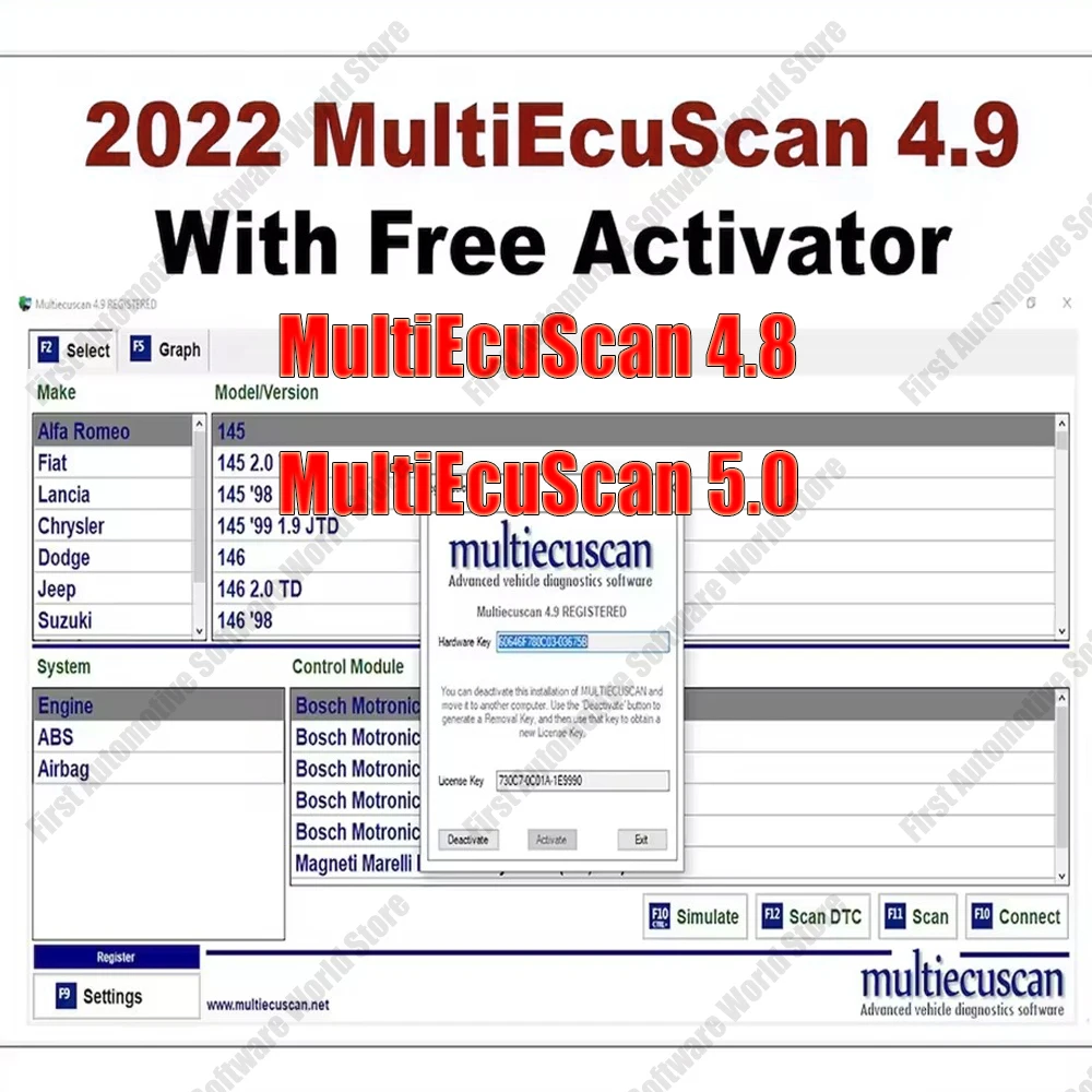 2025 Multiecuscan V4.9 v4.8 v5.0  for Fiat Chrysler Dodge Jeep & Suzuki Scanner Software 4.9 Works with ELM327 / OBD II tools