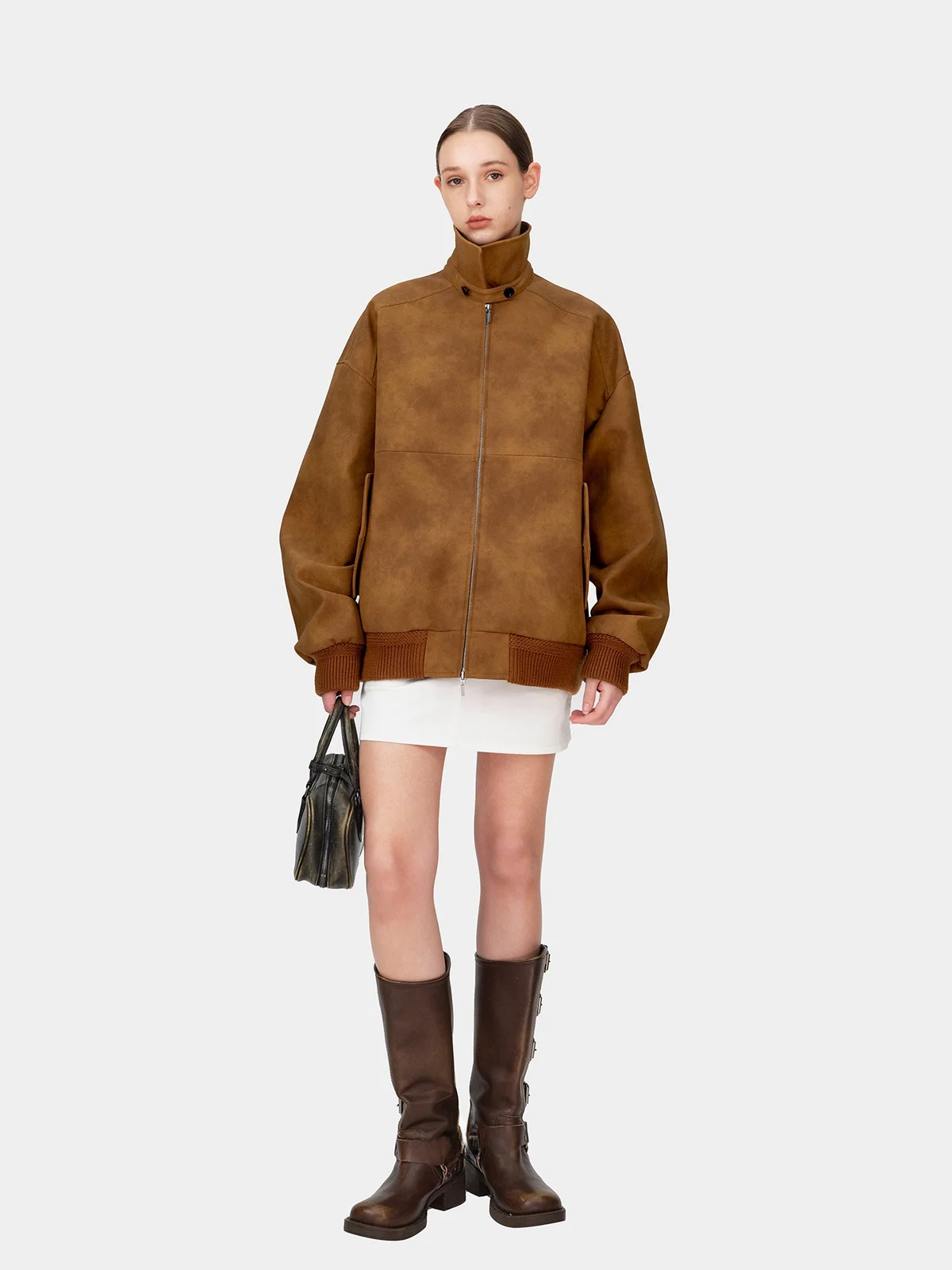 Marllen Retro Nostaic Thiened Pelle scamosciata Casual Allentato Jaet da donna Primavera Nuovo Sle Chiusura con cerniera Lungo Colore Sve