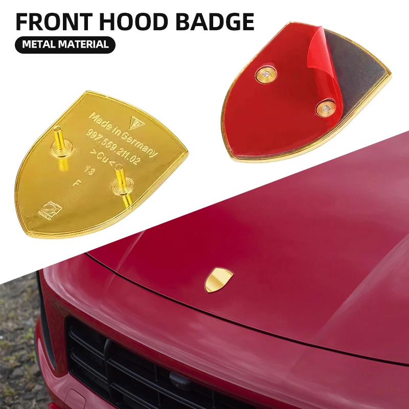 

1pcs 68x51mm Metal Car Front Logo Hood Badge Emblem Decal Sticker for 718 911 Cayenne macan panamera Carrera cayman boxster S