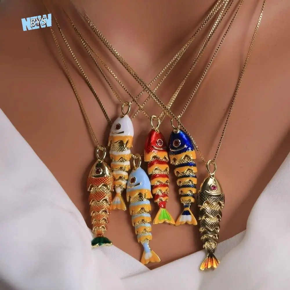 

Ethnic Style Colorful Movable Fish Necklace Goldfish Hip Hop Nylon Rope Necklace Jewelry Accessories Marine Organism Charms