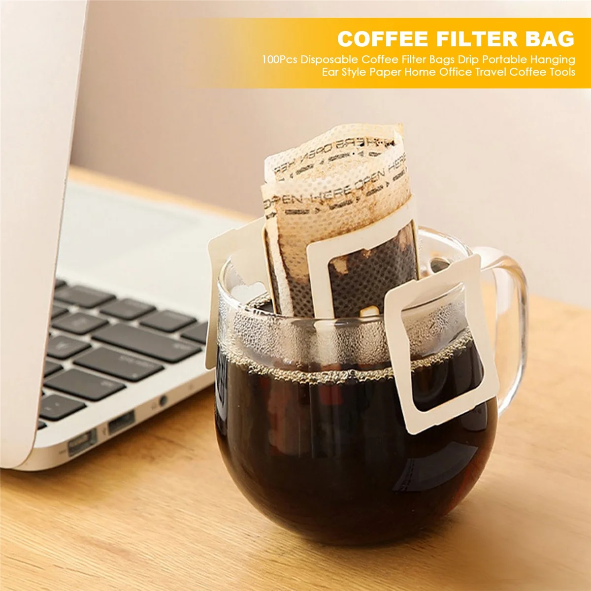 A44T100Pcs ทิ้งถุงกรองกาแฟหยดแบบพกพาแขวนหูสไตล์กระดาษ Home Office Travel กาแฟเครื่องมือ