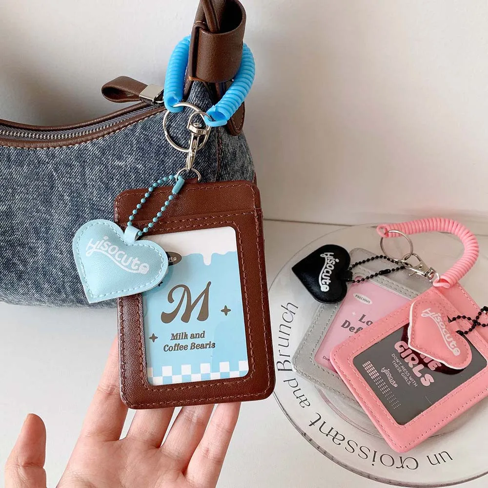 With Keychain Korean Style Card Holder Card Case Love Heart Pendant Student Card Cover Multi-card Bungee Cord ID Card Holders