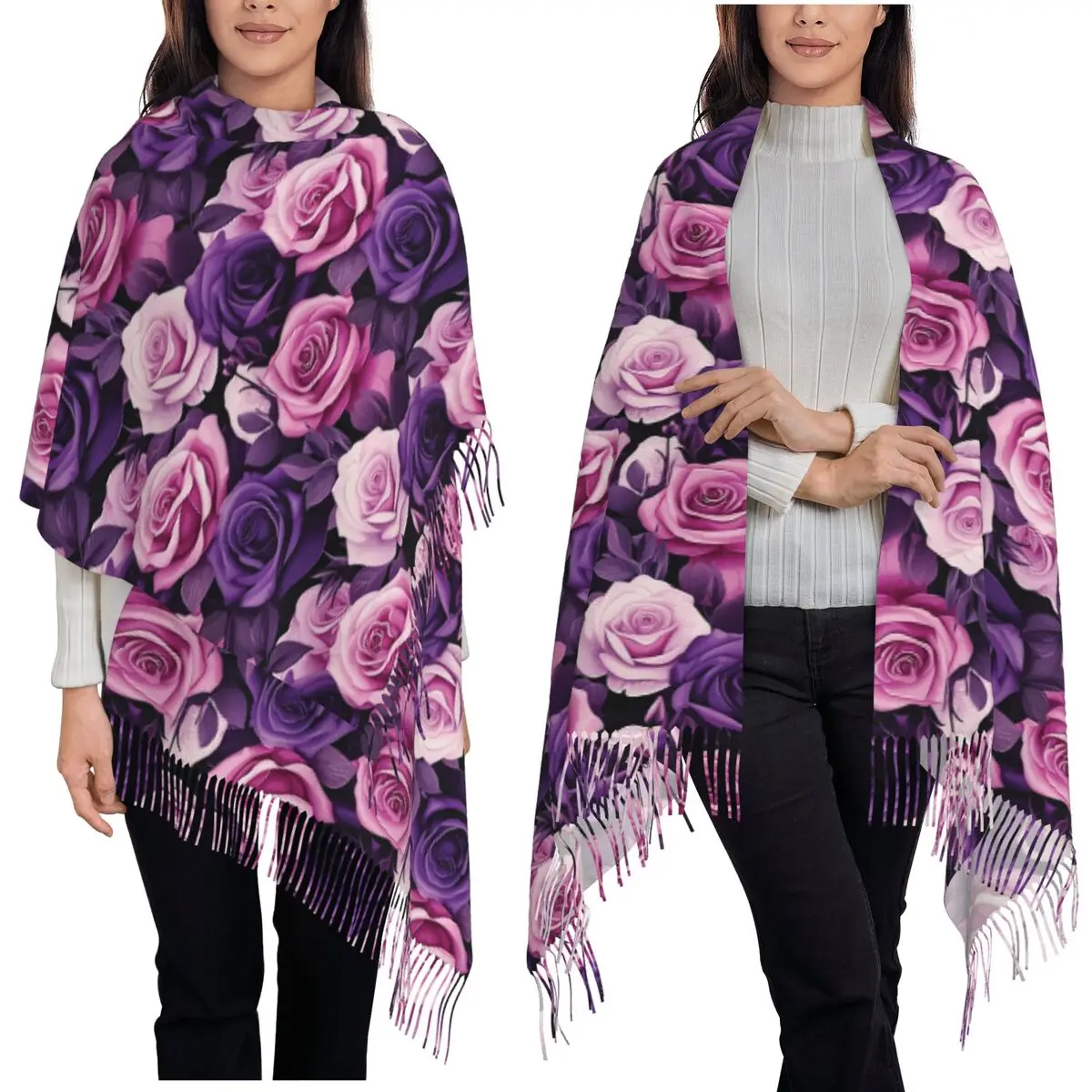 

Богатый дизайн и красивые розы Шарф Шарфы с кисточками для женщин Мягкие теплые шали и накидки Длинная осенне-зимняя шаль