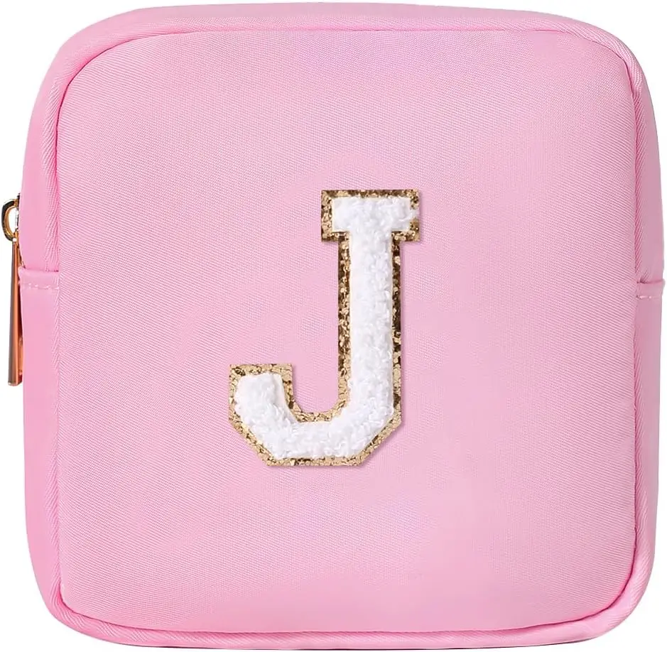 Borsa per il trucco rosa carina iniziale personalizzata regalo di compleanno con monogramma per donne e ragazze, borsa per cosmetici Preppy con