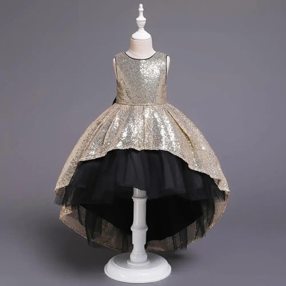 Vestido de verão para meninas de 4 a 10 anos, vestido de princesa com lantejoulas, algodão, alta qualidade, para festa