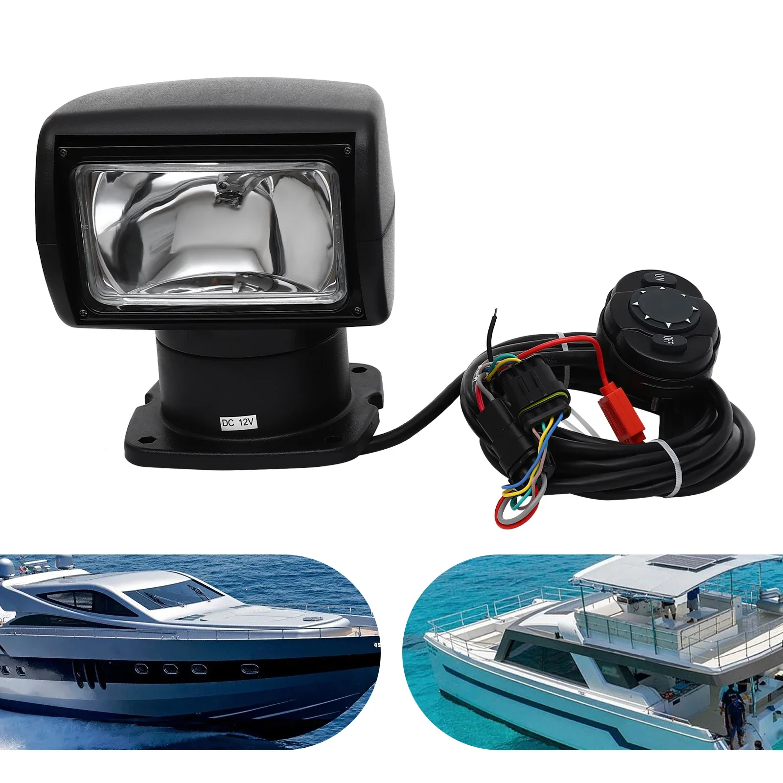 

100W Halogen Spotlight, 2500 Lumen, 3200K, 2624.67ft Reach, 360° Rotation, Easy Installation for Boats and Outdoor Lighting