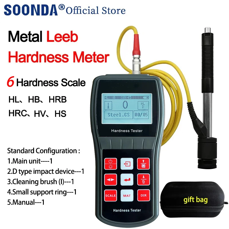 High-precision Leeb Hardness Tester Meter 170 to 960 HLD Metals Durometer HL HB HRB HRC HV HS with Standard D Type Impact Device