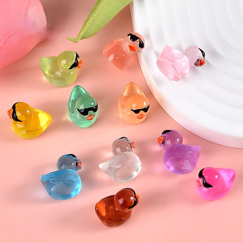 30PCS Luminous Mini Ducks with Glasses Fairy Garden DIY Accessories Miniature Yellow Duck Desk Decoration Figures Glow At Night