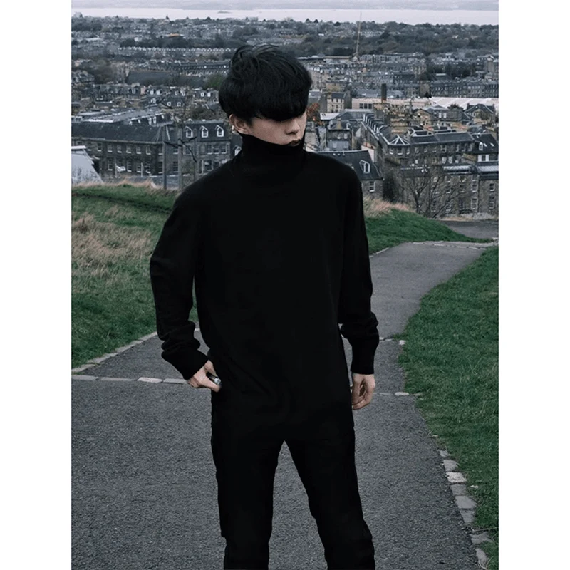 Black High Collar German Velvet Men's Long Sleeve T-Shirt Inner Wear Casual Style Winter Warm Sweatshirt Standard Fit Fashion...
