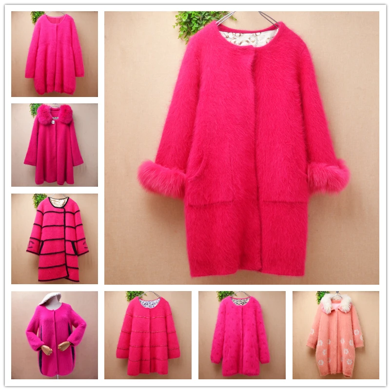 

Top Quality Ladies Women Autumn Winter Thick Warm Hairy Mink Cashmere Knitted V-Neck Long Sleeves Loose Cardigans Sweater Jacket