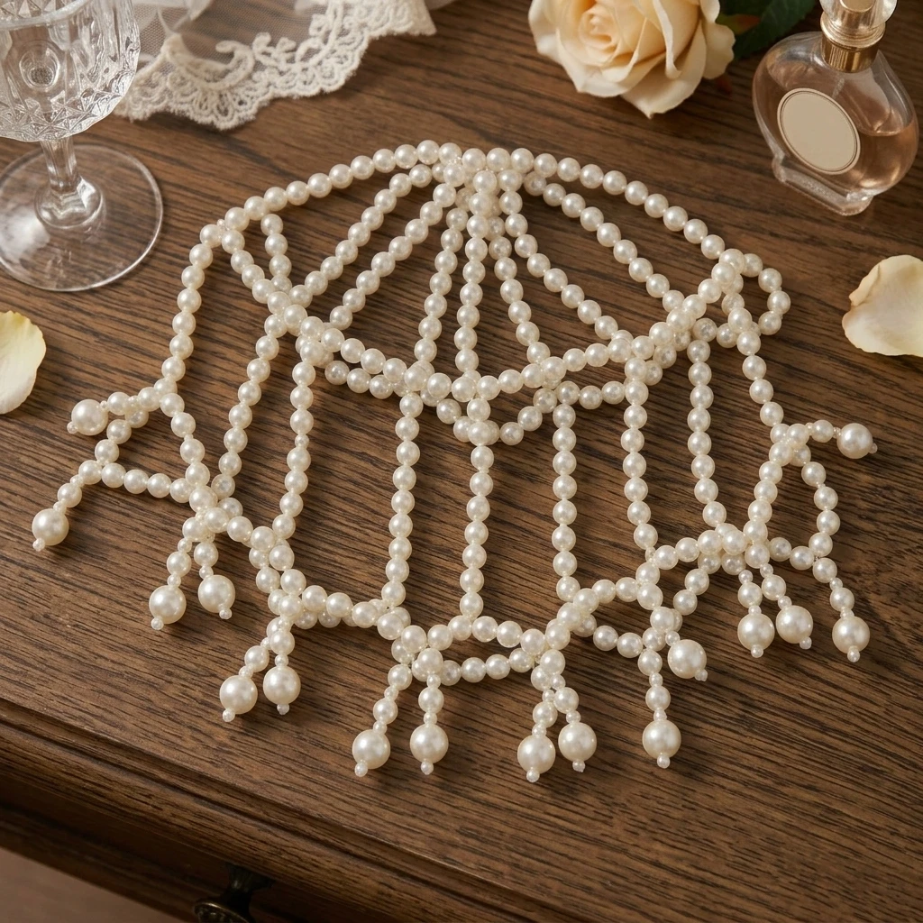 

French Retro Pearl Hairnet Hat Beaded Design for Wedding and Banquet