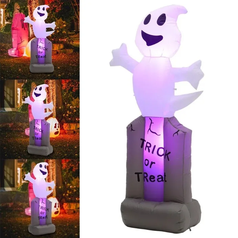 5FT Halloween Opblaasbaar Speelgoed Zwarte Vleermuis op Grafsteen Led-verlichting Ornament Giant Gazon Tuin Yard Hall Familie Buiten Decoraties