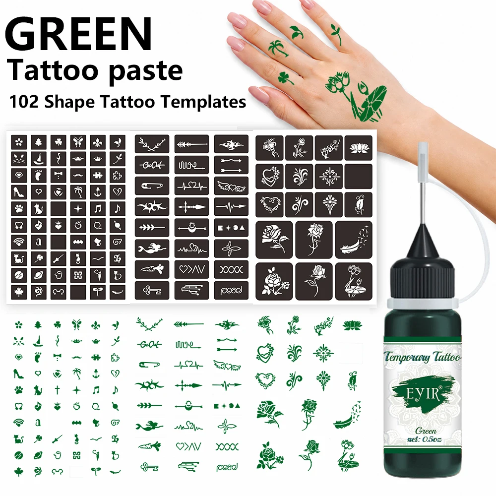 EYIR Henna Tattoo Paste Set 9 Farben Temporäre Tattoo Farbe mit 3 Schablonenblättern Körperkunst Malen DIY Festival Party – Detail 16