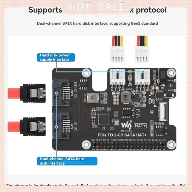 تسليم 24 ساعة Waveshare نقل البيانات عالي السرعة Pcie إلى لوح توسيع SATA لـ Raspberry Pi5 EEPROM HAT + شركة متعددة الأجهزة