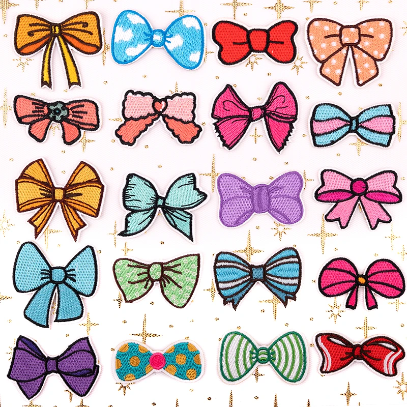 2PCS Cute Cartoon Bow Tie Patches For Clothing Iron On Sew Embroidery Bow Patches For Children\'s Backpacks Applique Accessories