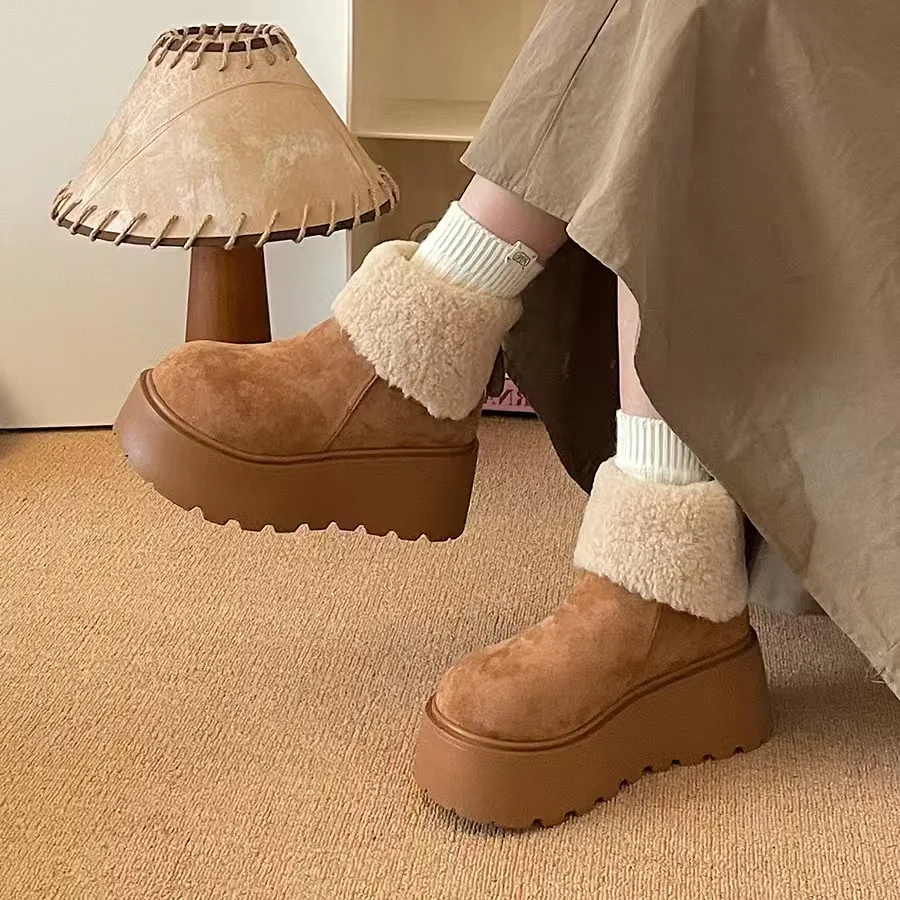 

2025 Fashion Versatile Plush Thick Snow Boots with Fury Thick Bottom Short Legged Boots for Women Sponge Cake BottomCotton Shoes