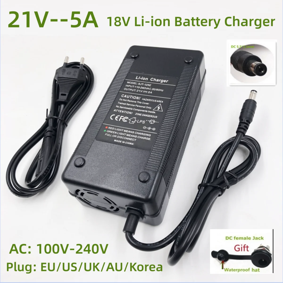 21V 5A lithium battery charger 5 Series 100-240V 21V5A battery charger for 18V lithium battery with LED light shows charge state