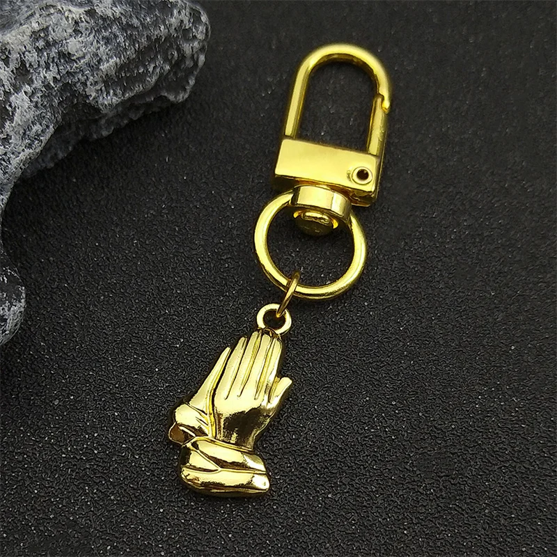 

Christian Prayer Hand Medal Key Rings for Women Men Stainless Steel Gold Color Religion Amulet Bag Pendant Key Chain Jewelry