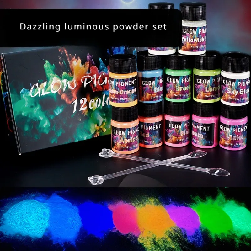 12-color Set Long-lasting High-light Luminous Powder Watercolor Pigment Art Painting Special Effects Pigment Nail Spray Painting