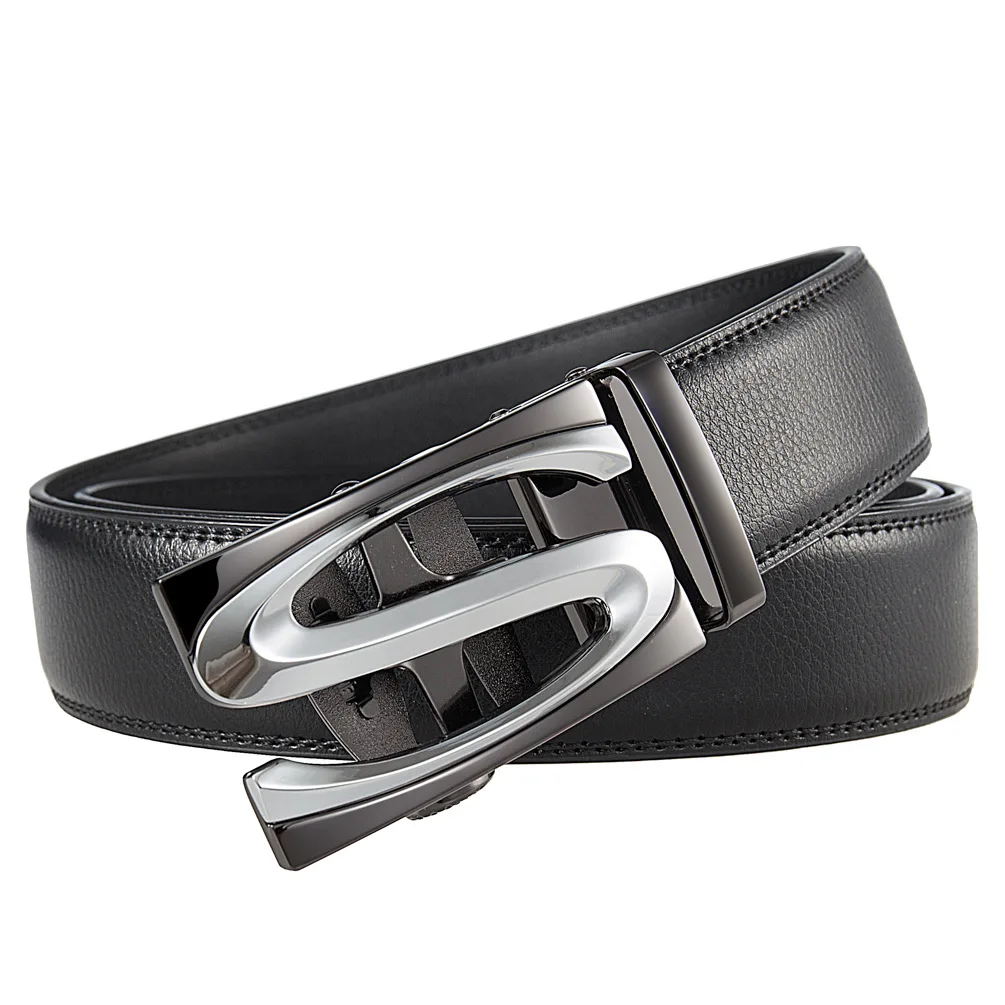 أحزمة جلد البقر الطبيعي للرجال 2025 جودة عالية سبيكة التلقائي مشبك حزام رجالي تان البني الفاخرة الذكور جلد البقر حزام B1005 #4