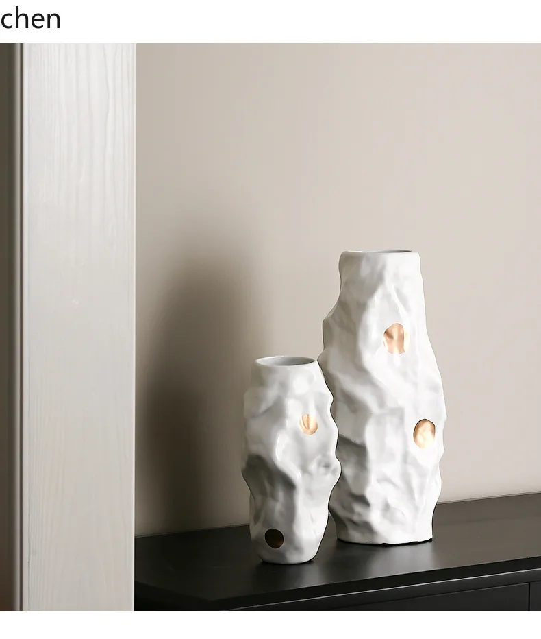 HXL Home gold Dot Pattern Irregular Ceramic Vase Exhibition Hall Soft Decoration