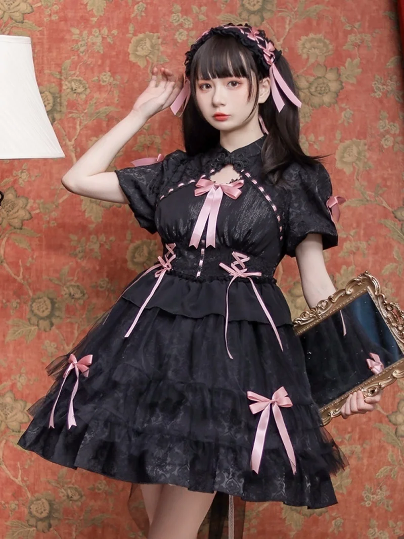 

cheongsam style Lolita Pink Maid Dress Japanese Sweet Women Dress Role Play Costume Halloween Party Cosplay Kawaii Clothing