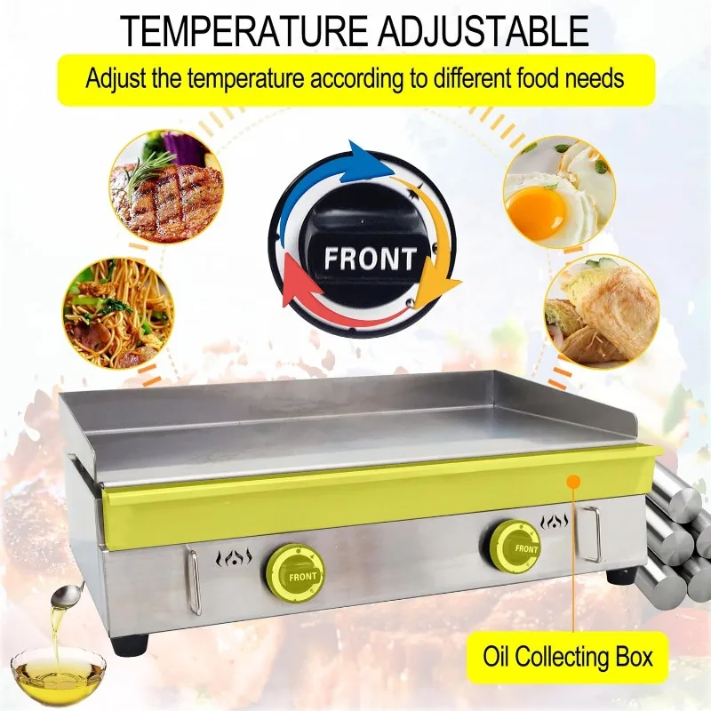 TECHTONGDA غاز البترول المسال كونترتوب سطح مسطح الشواية التجارية الفولاذ المقاوم للصدأ صينية شواء لوح تسخين شواء تيبانياكي شواء