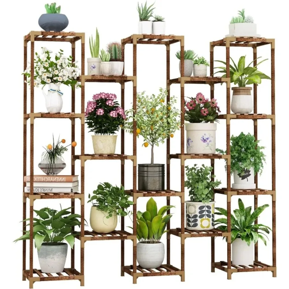 Plant Stand Indoor Outdoor, 17 Tier Large Tall Plant Shelf for Indoor Plants Multiple, Wood Plant Stand Rack Holder Table