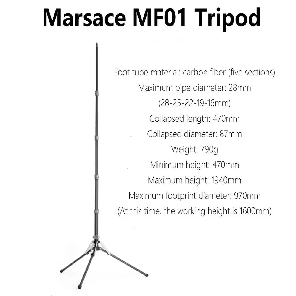 Marsace MF-01 Carbon Fiber Light Stand Lightweight Foldable Tripod Extendable Lamp Holder for Camera Studio Photography Lighting