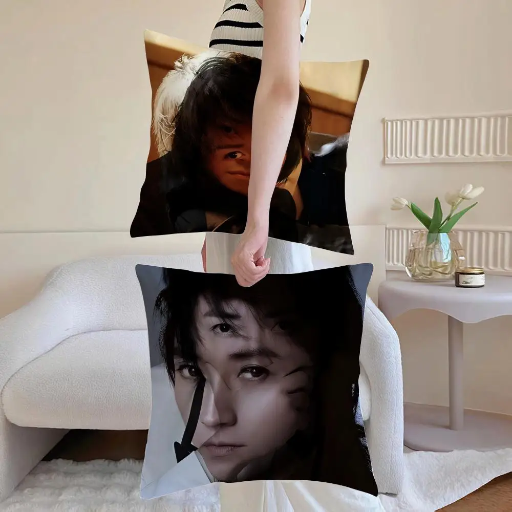 Tatsuya Fujiwara Actor Cushion Cover Anti-dustmite Pillowcase Invisible zipper silky short plush Sofa cushion cover