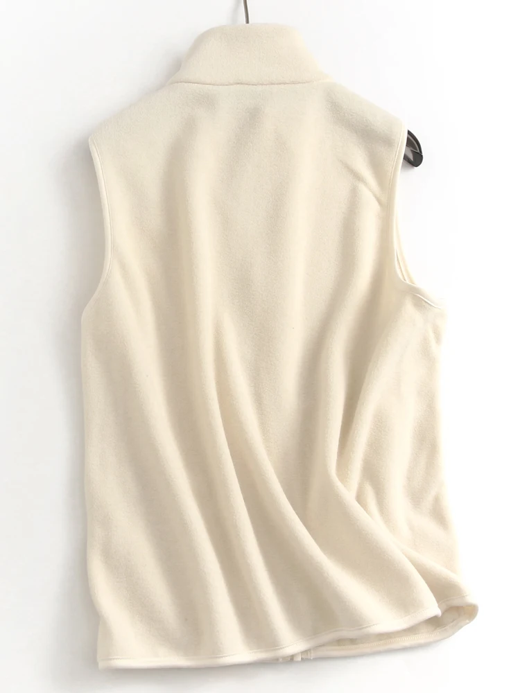 Couple's Style Fleece Vest Zipper Closure Sleeveless Stand Collar Outdoor Casual Jacket Polyester Fabric Regular Length