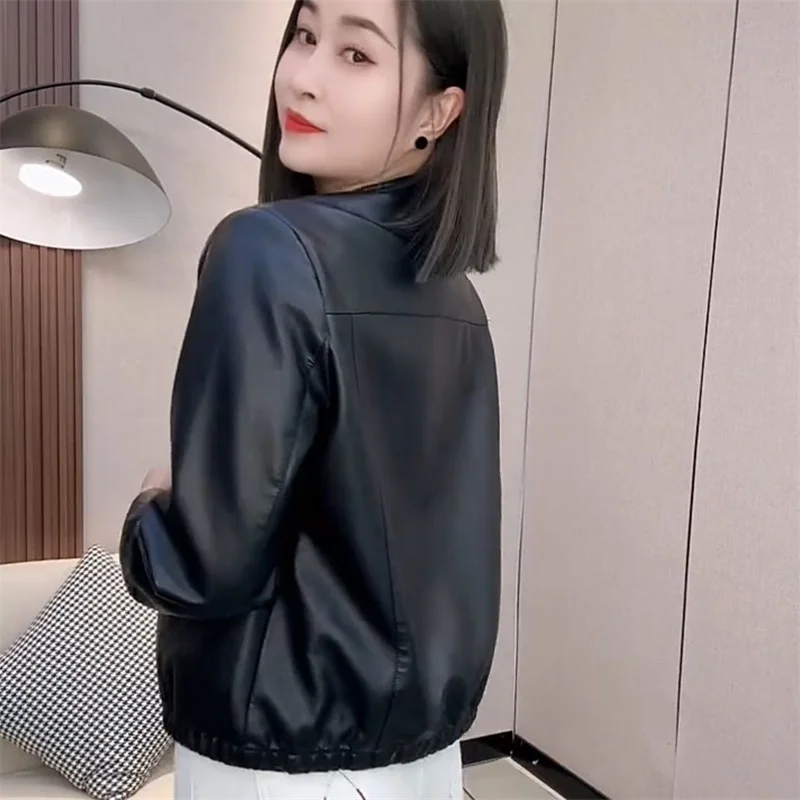 Spring Autumn PU Leather Coat For Women Leather Jacket NEW Loose Leisure Temperament Fashion Ladies Leather Coats Short Top 4XL