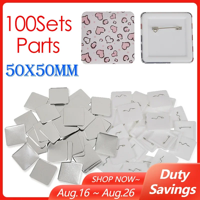 100PCS 50x50mm Square Badge Button Making Parts DIY Making Badge Pins Consumables for 50mm Square Button Maker Supplies