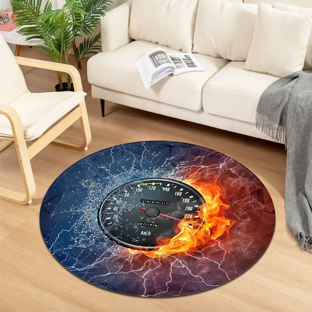 ~O~Water & Fire Round Rug – CD Record Print Non-Slip Mat for Bedroom, Living Room & Bathroom Decor