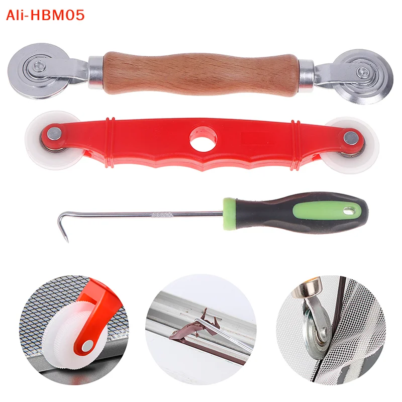 (HB05)3Pc Window Install Tool Press Screen Pulley Roller Repair Tool Window Screen Accessory Screen Door Mesh Pressing Wheel Kit
