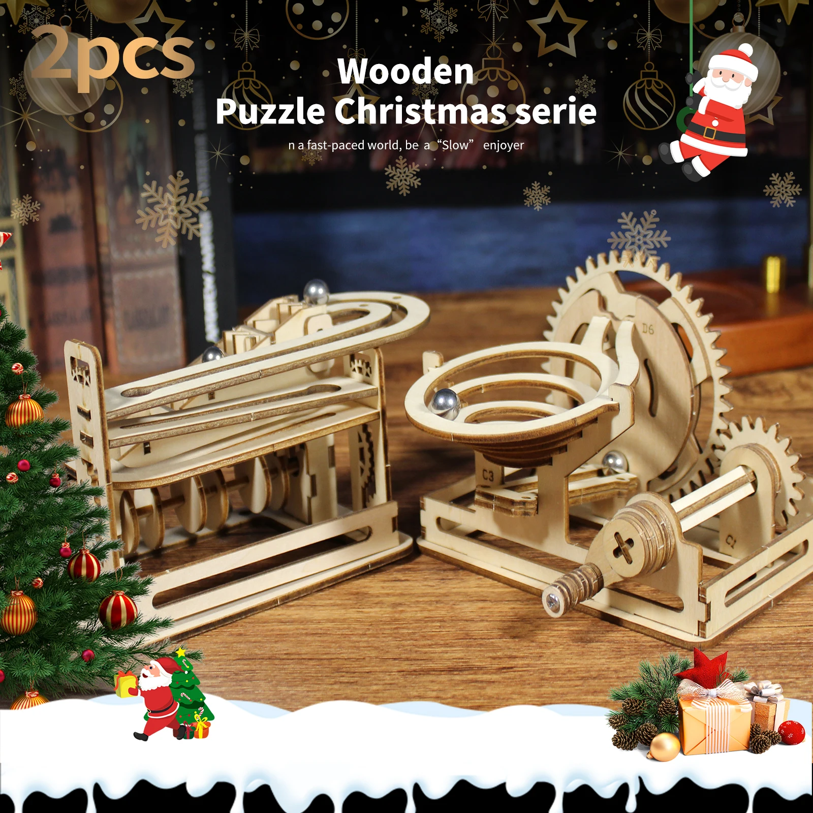 

2 шт. 3D деревянные пазлы для восхождения и спирального мрамора для взрослых и подростков, наборы для сборки моделей «сделай сам» с механическими головоломками