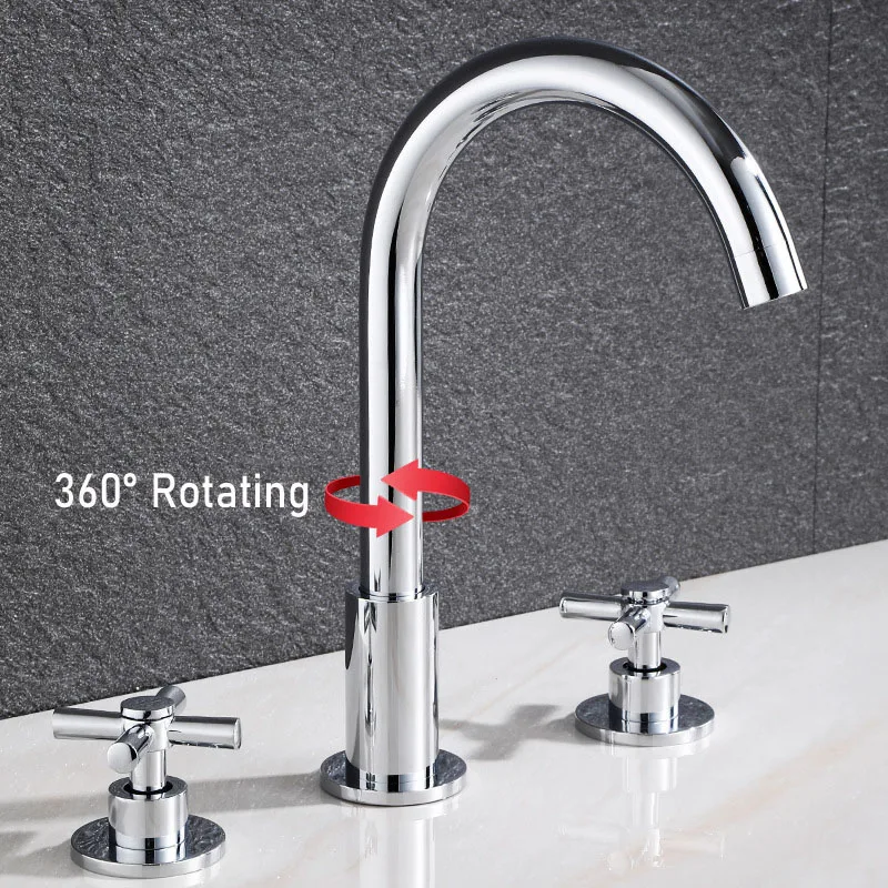 

Black Basin Faucets Brass Polished Chrome Deck Mounted Bathroom Sink Faucets 3 Holes Double Handles Hot And Cold Water Taps Gold