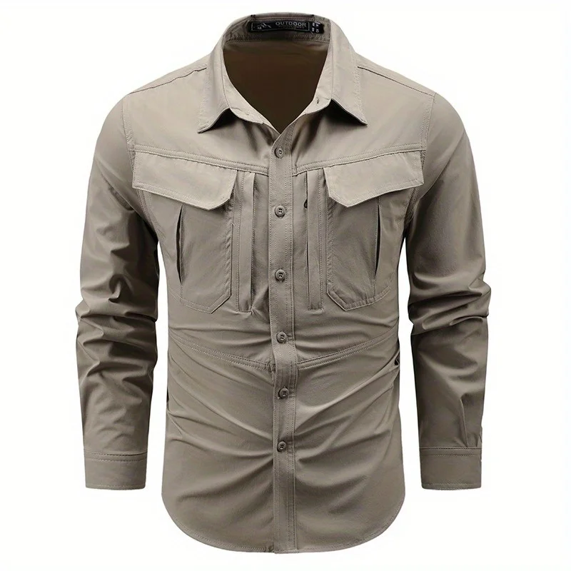 

Nylon Stretch Fabric Quick Drying Long Sleeved Shirt with Four Chest Pockets
