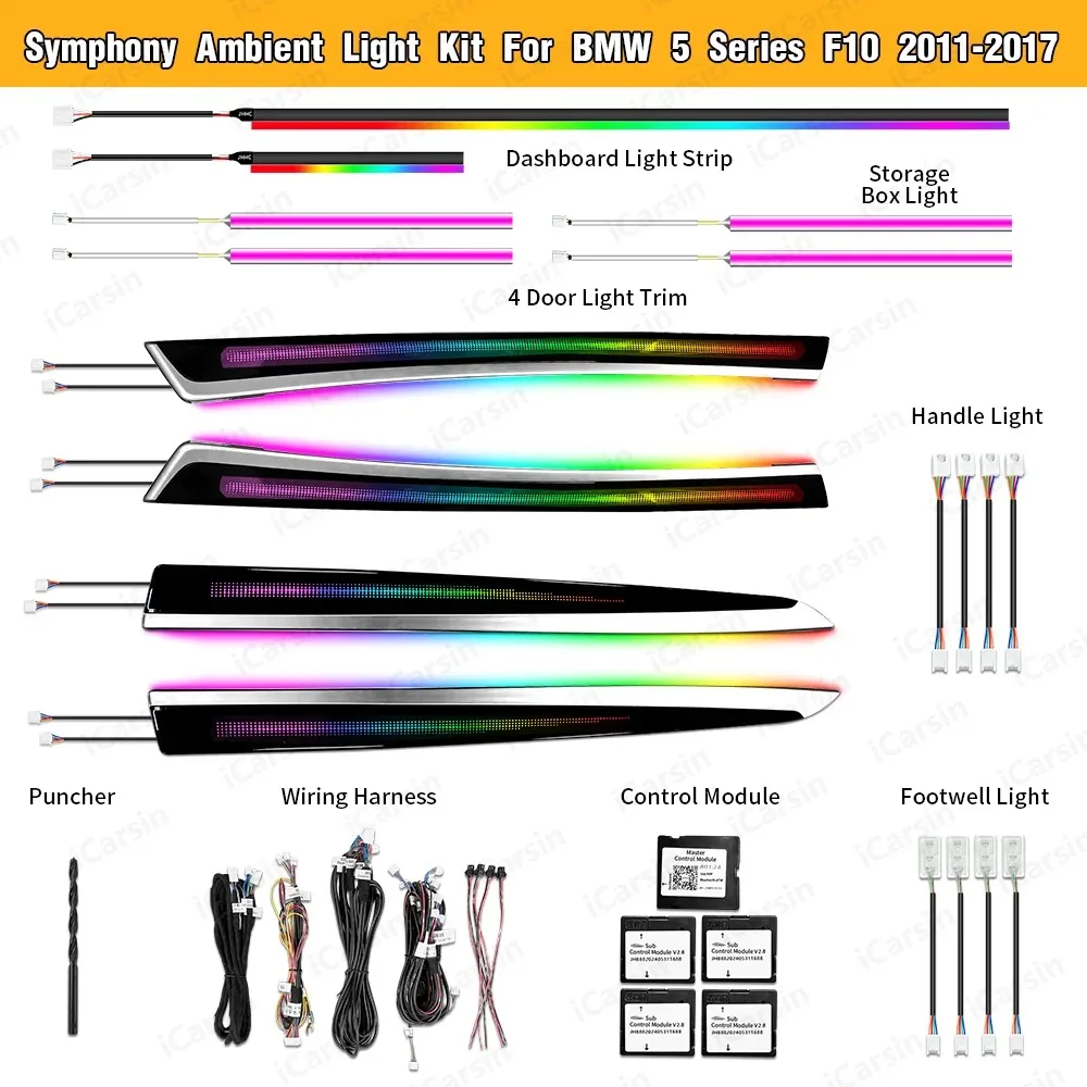 

64 Colors LHD/RHD F10 Ambient Lighting Upgrade Kit for BMW 5 Series 2011 - 2017 Car Interior LED Light Accessories