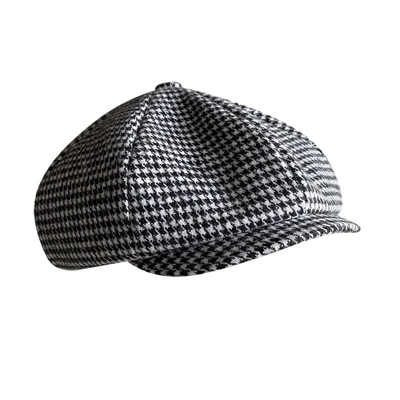 Fashion Houndstooth Plaid Newsboy Caps for Women Autumn Winter Retro Beret Hats Painter Hats For Man NC07