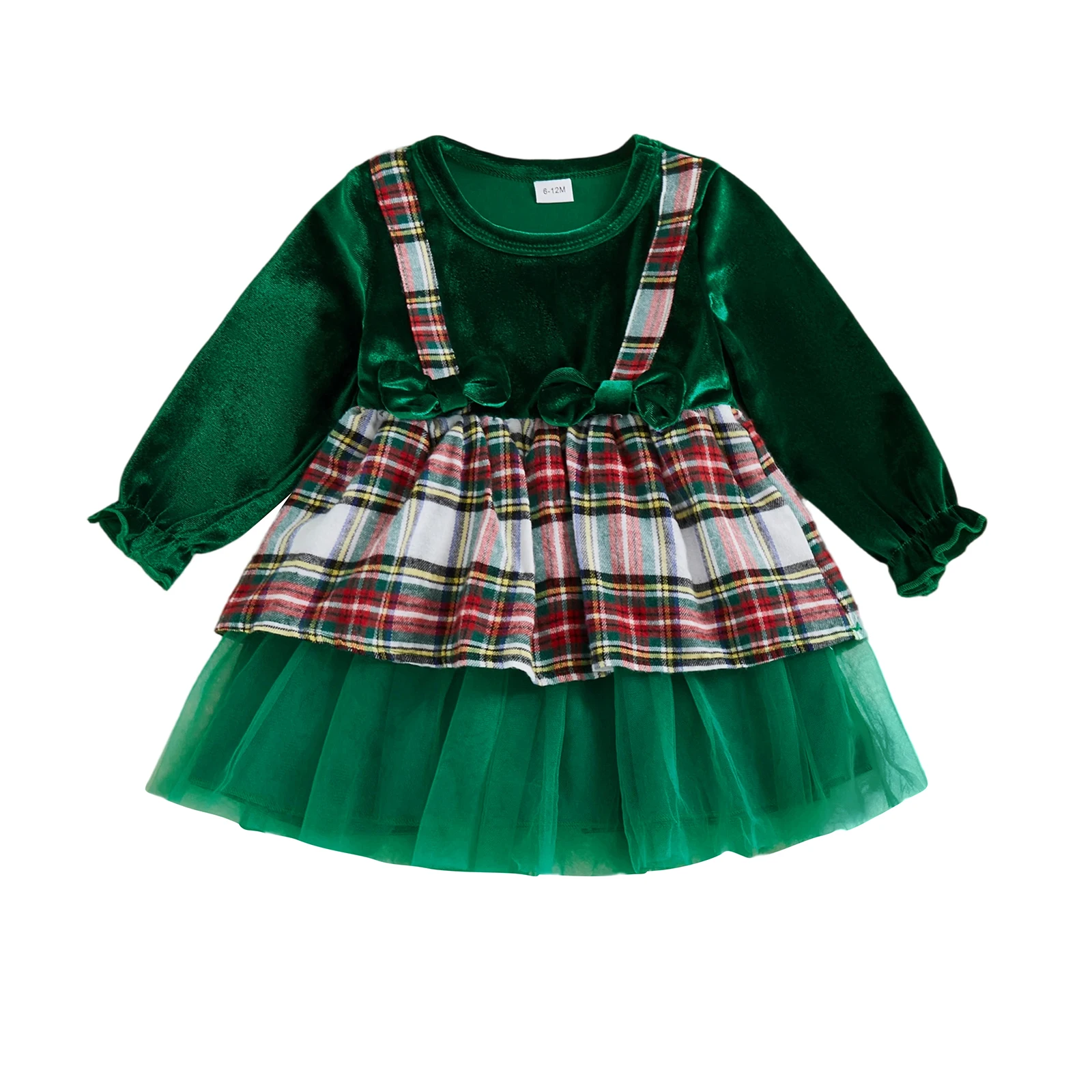 ViSgogo Toddler Girl Christmas Dress Long Sleeve Plaid Patchwork Velvet Dress Baby Holiday Outfit