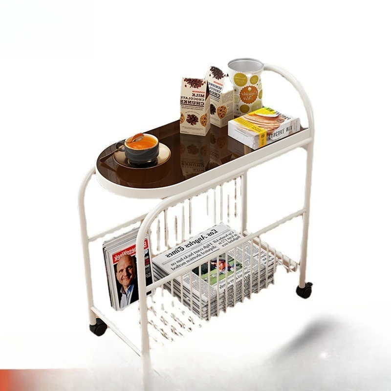 

Nordic wrought iron trolley, multi-functional balcony coffee table, movable coffee table, living room magazine storage side