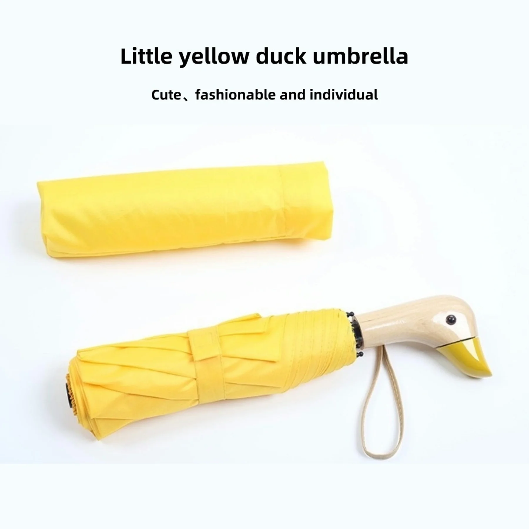 

Little Yellow Duck 3-Fold 8-Rib Manual Folding Umbrella, Never Gets the Duck's Head Wet, Wooden Handle, Family Umbrella, Christmas, Halloween, New Year's Gift