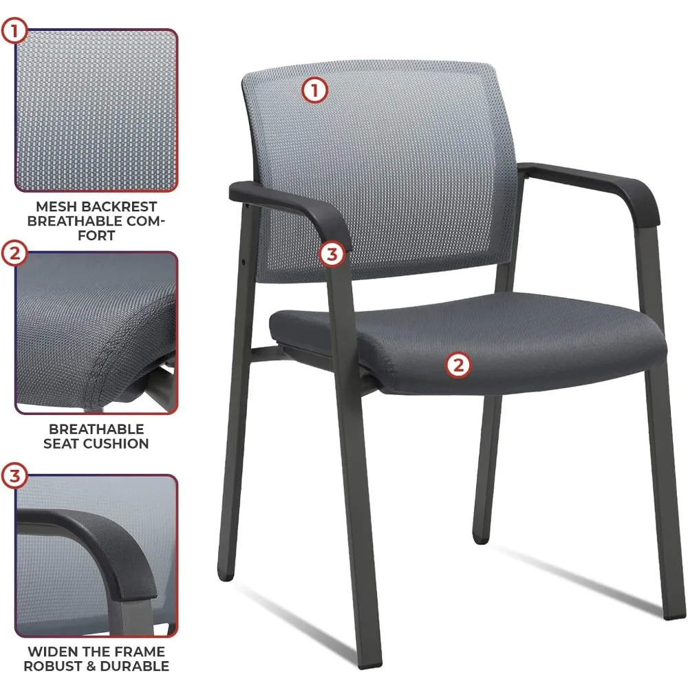 Mesh Back Stacking Arm Chairs with Upholstered Fabric Seat and Ergonomic Lumber Support for Office School Church