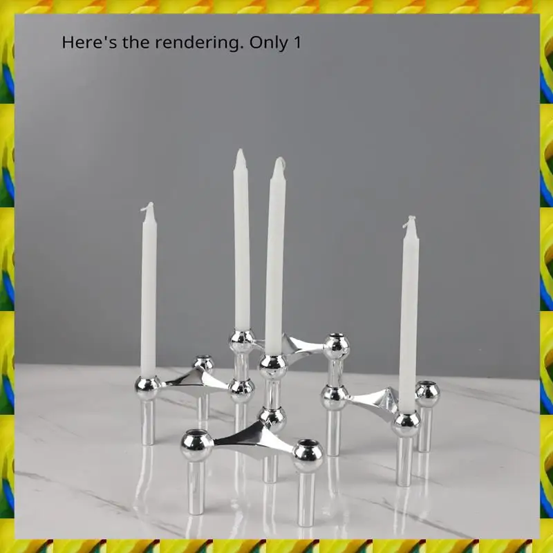 WFF Nordic Molecular Structure Candlestick Centerpieces Decorative Candlesticks Silver