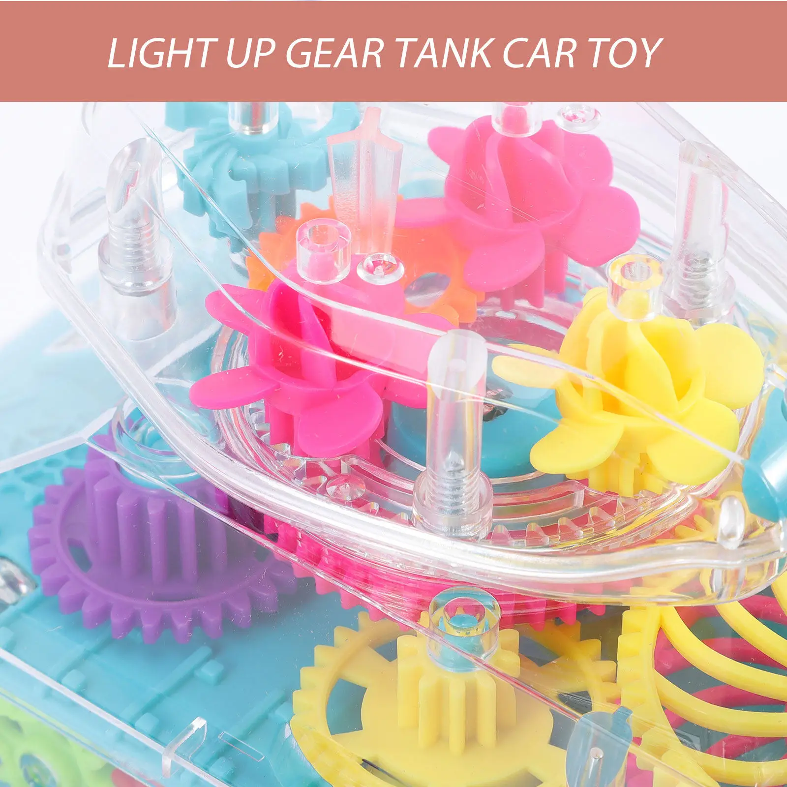

Light Up Gear Tank Educational Car Colorful Gears Music Stimulates Kids Imagination Fun Gift for Children Bucket Truck Toy
