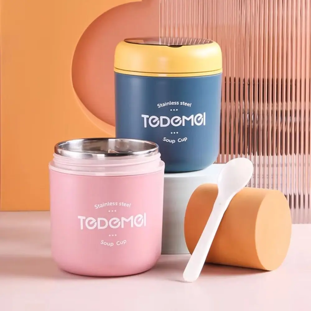 

With Spoon Stainless Steel Lunch Box Portable Leak-Proof Thermal Soup Container Thermal Insulation Keep Warm Function Vacuum Cup