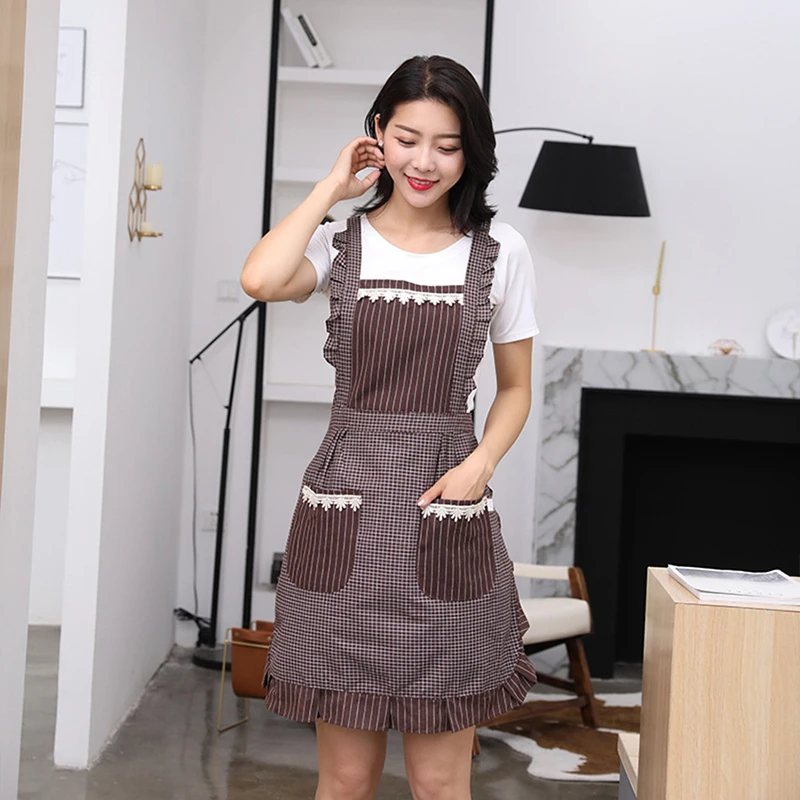 Adjustable Apron Cake Kitchen Cooking Woman Kitchen Double-layer Aprons Polyester-Cotton Fabric With Pocket For Gift