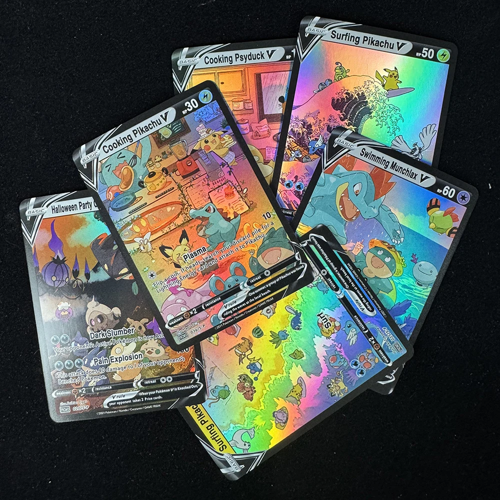 Picture 5: 6Pcs/set PTCG World Series Color Flash Cards Pichu Gengar Totodile Diy Self Made Classic Game Anime Collection Cards Gift Toys