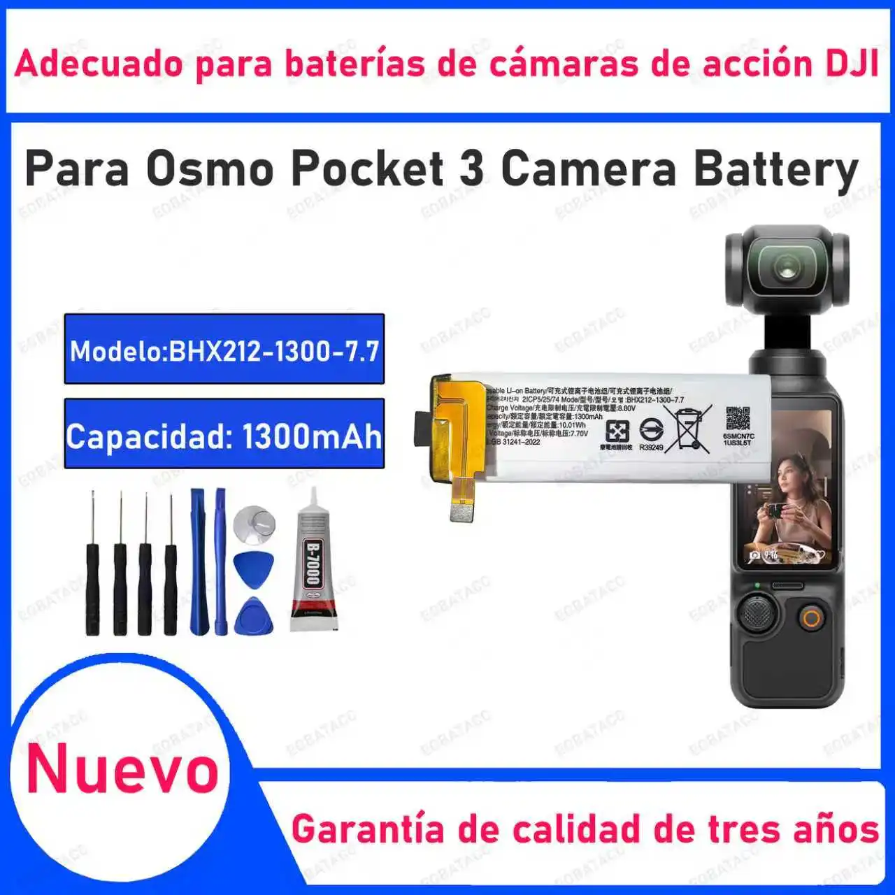 

100% New Zero Cycle BHX212-1300-7.7 Replacement Battery For DJI Osmo Pocket 3 Camera Accessories Battery Bateria+Free Tools